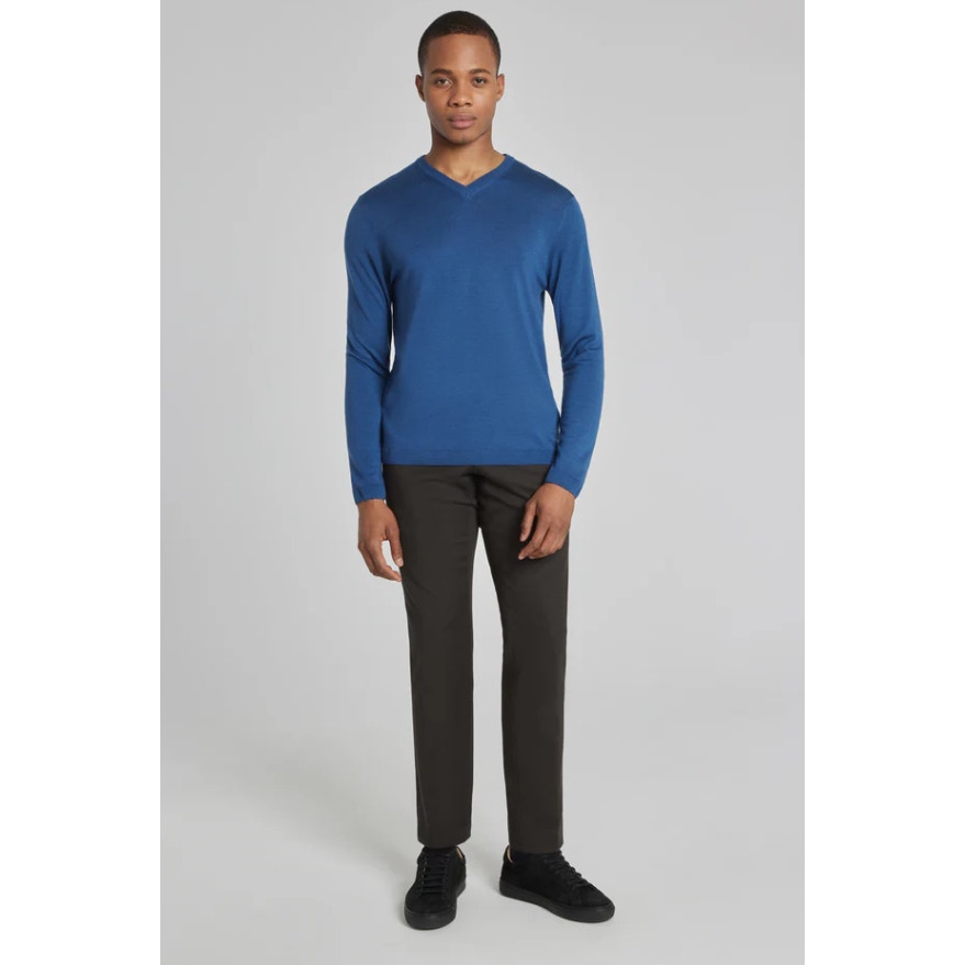 JACK VICTOR Men's Ramezay Woo V-Neck Sweater XL Blue Silk Cashmere