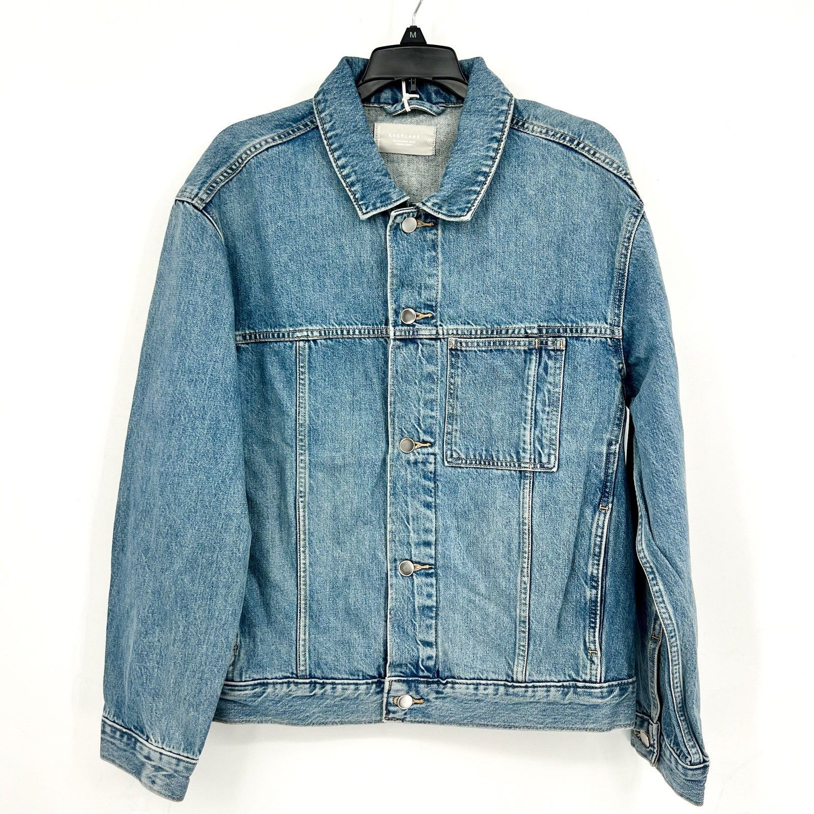 EVERLANE Unisex Everyone Denim Jacket Small Broken in Blue Organic Cotton NWT