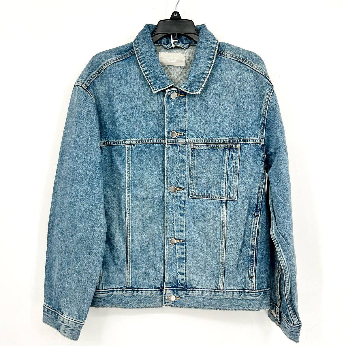 EVERLANE Unisex Everyone Denim Jacket Small Broken in Blue Organic Cotton NWT