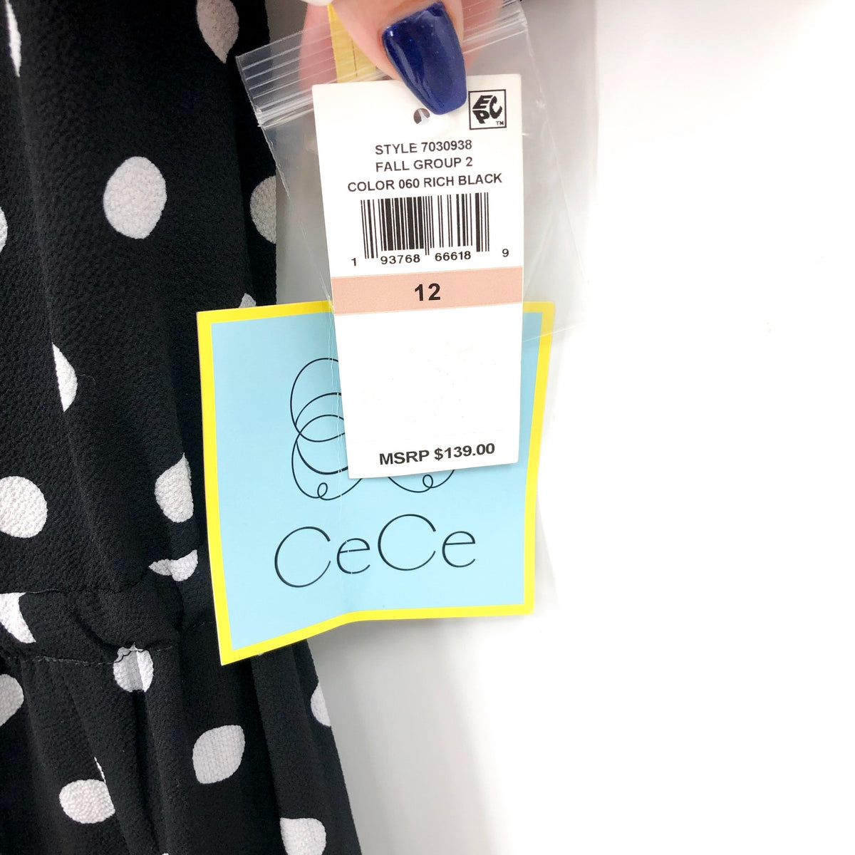 CECE Womens Polka Dot Midi Dress Size 12 Black White Tie Waist Button Front NWT