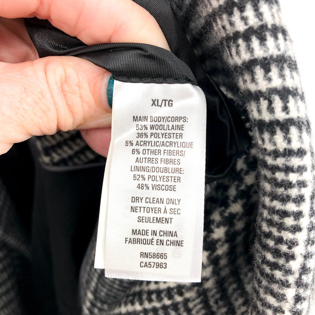 NORDSTROM Men's Glen Wool Blend Topcoat XL Black White Plaid XL NWOT