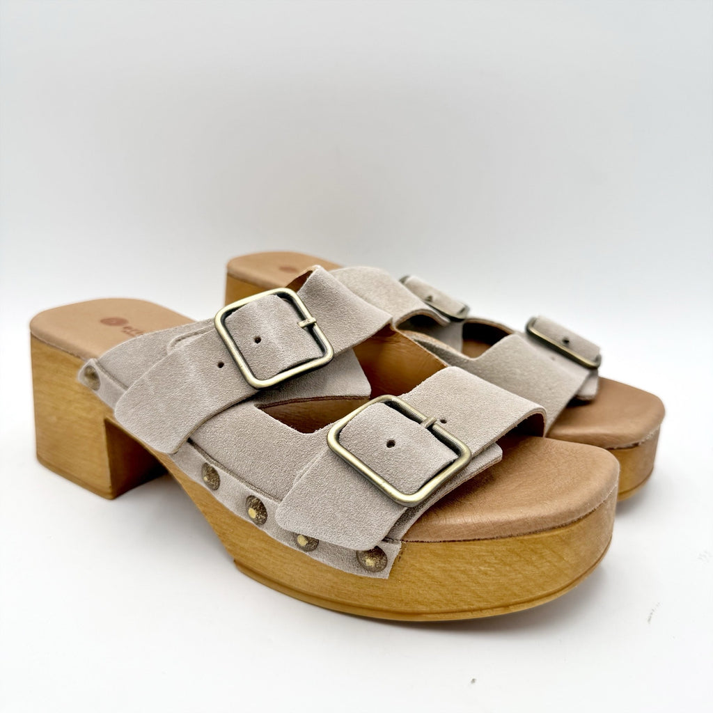 Eric Michael Womens Austin Clogs Sandals EU 38 US 7-7.5 Beige Grey Suede NWOB