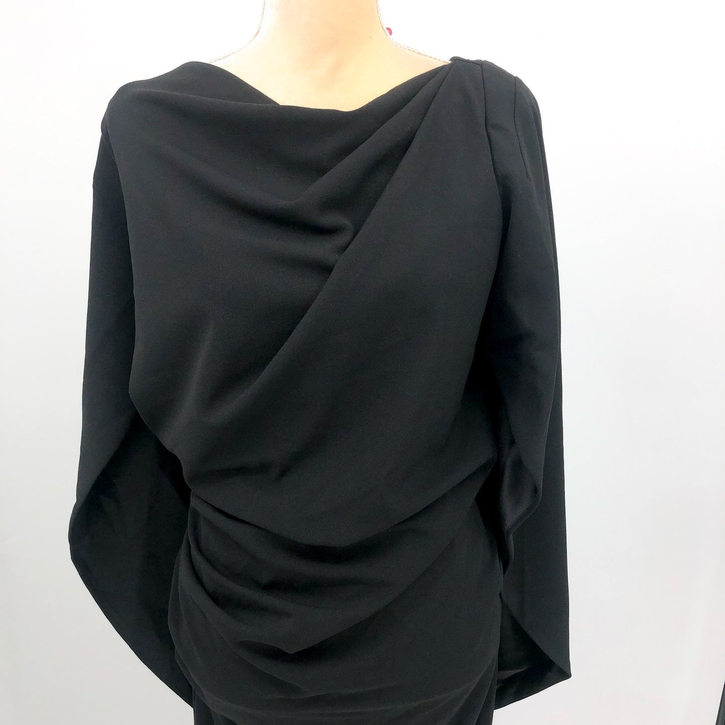 BETSY & ADAM Women's Jordan Short Scuba Crepe Dress 14W Black Drape Back NWT