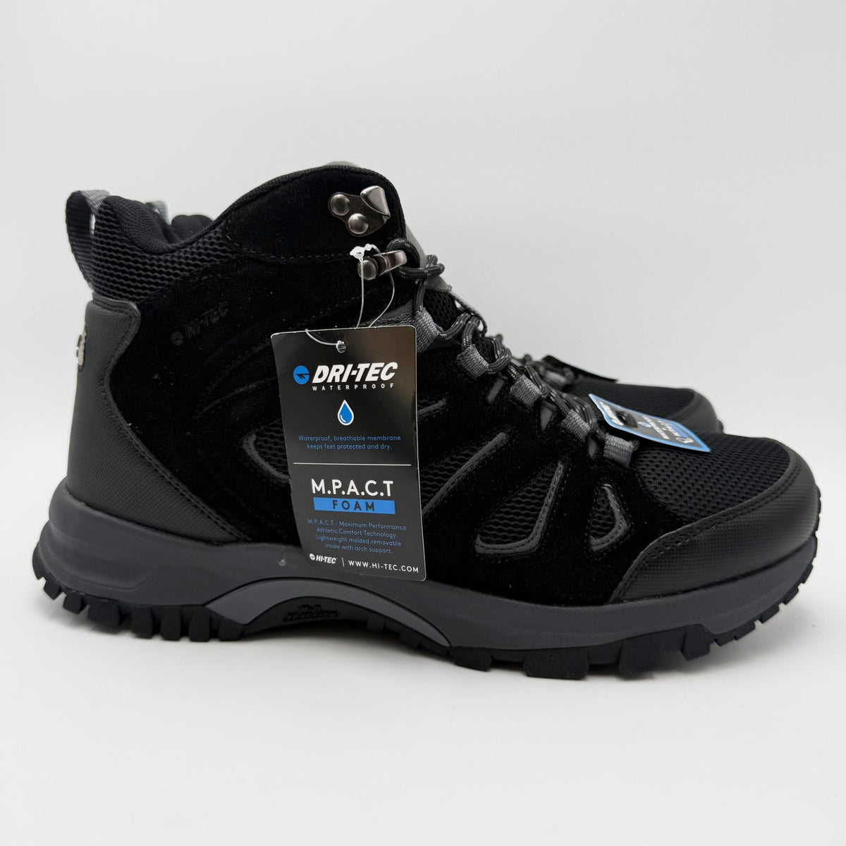 Hi-Tec Mens Mesa Mid Hiking Boot Size 10.5 Wide EU 43.5 Black WP NWOB