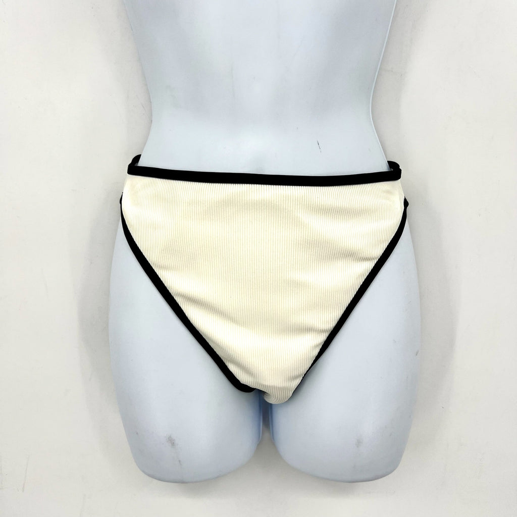 L*SPACE Women's Nora Ribbed Bitsy Bikini Bottom Small Cream Black High Waist NWT