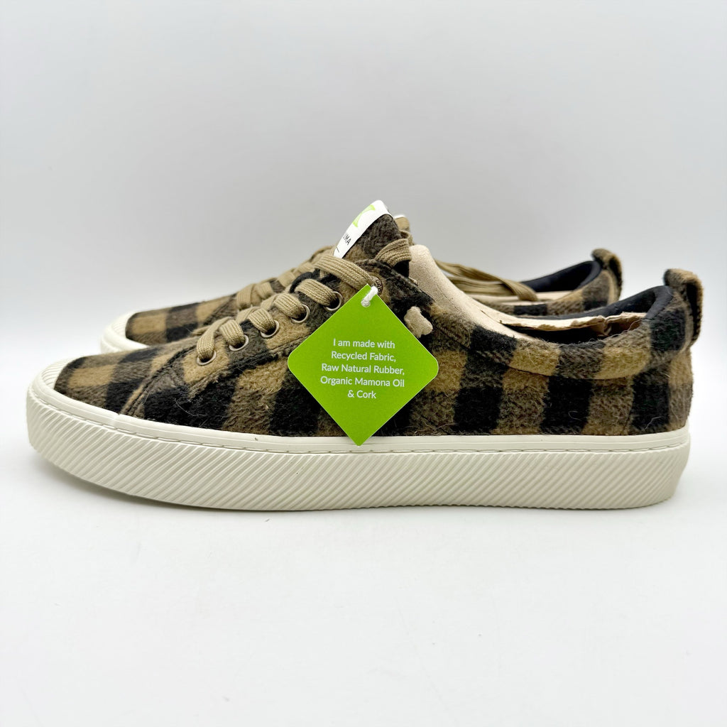 Cariuma Mens OCA Low Sneakers US 11 EU 44 Brown Plaid Organic Cotton NIB