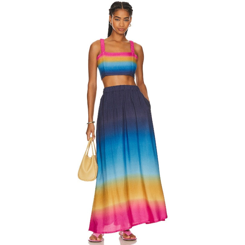 BEACH RIOT Women's Larissa Maxi Skirt Large Blue Ocean Sunset Boho Ombre NWT