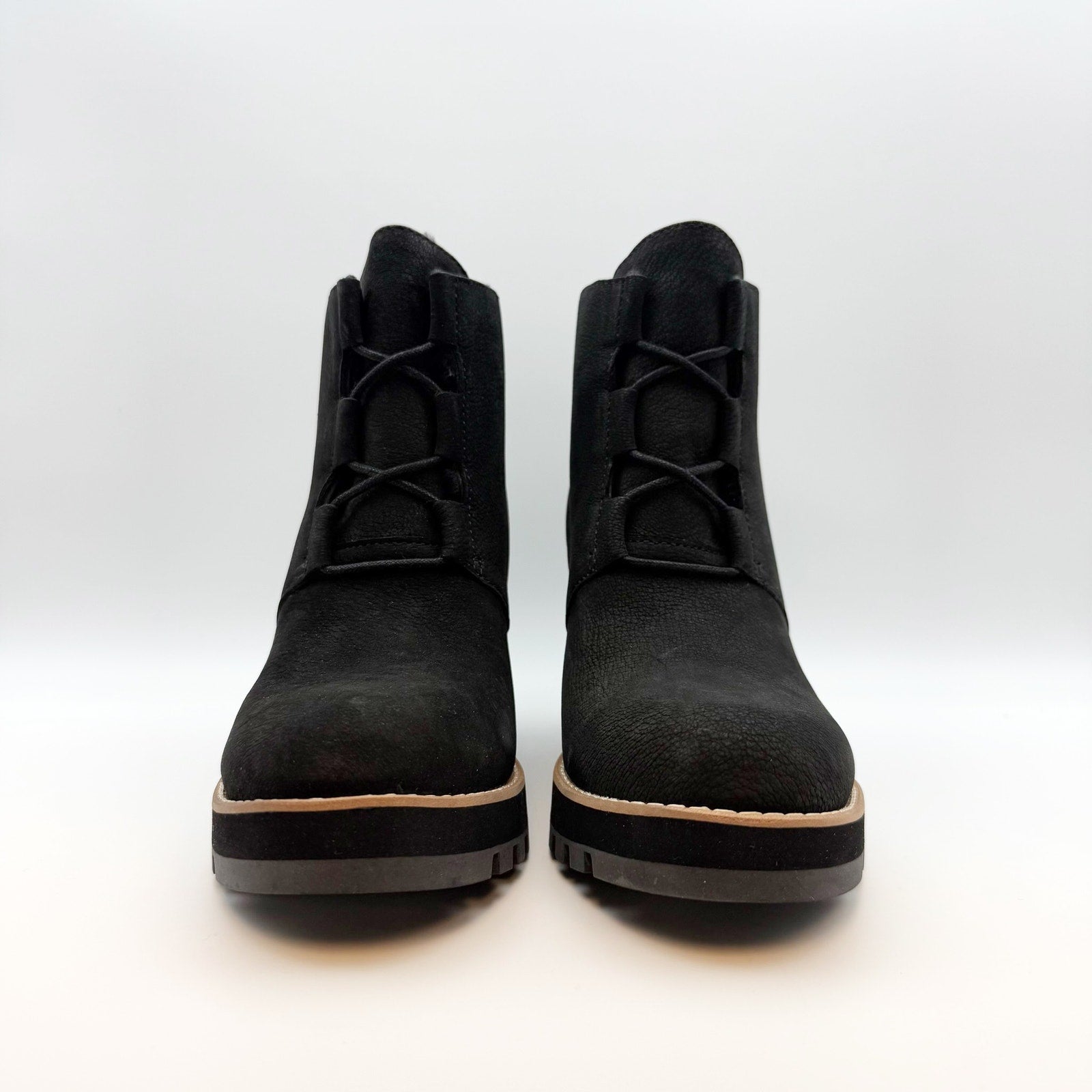 Eileen Fisher Women’s Alpine Ankle Boots Size 9 Black Leather Lace Up Wedge NIB