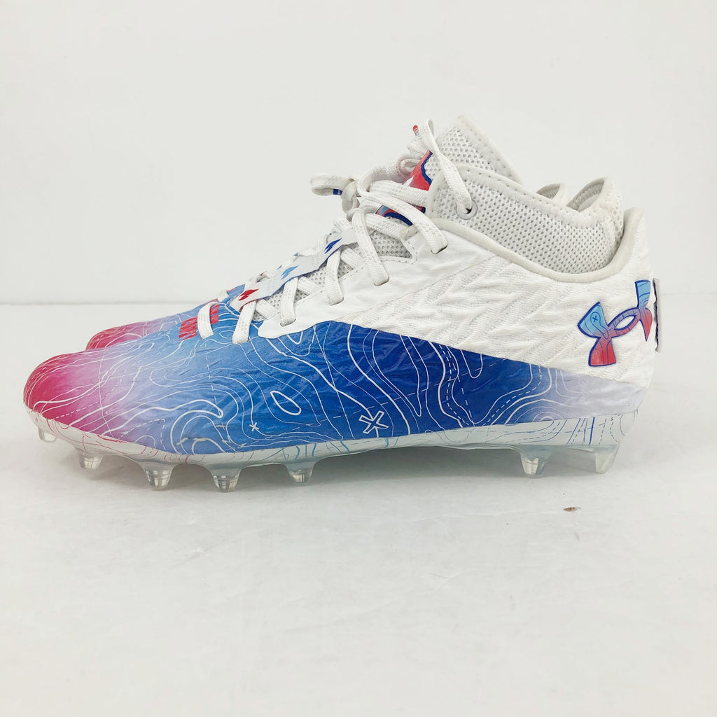 Under Armour Mens Spotlight Clone 4 MC TX Football Cleat Size 12 White Blue NWOB