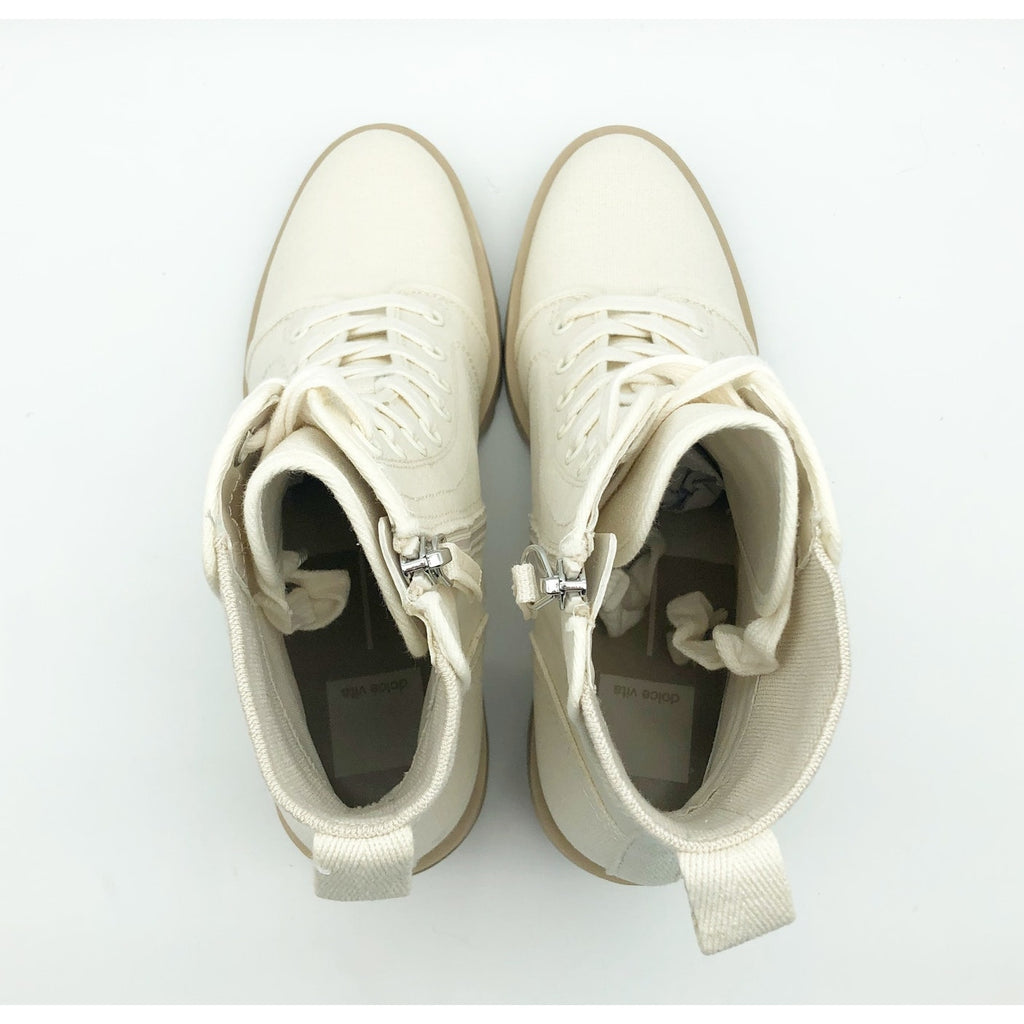 Dolce Vita Womens Canvas Combat Boots Size 11 Off White Stacked Heel NWOB