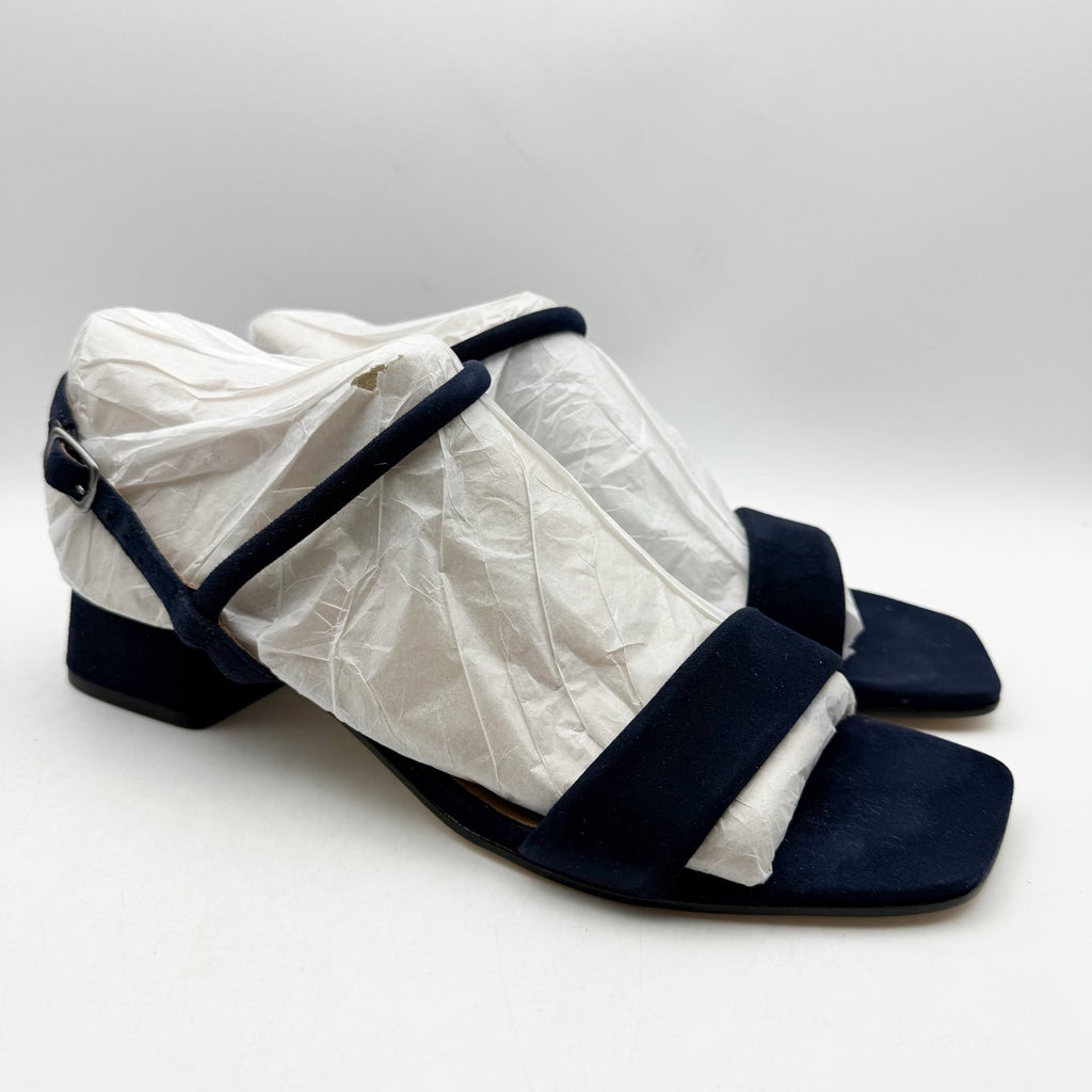 Bernardo Womens Josei Heeled Sandal US 11 Navy Blue Suede Leather NIB