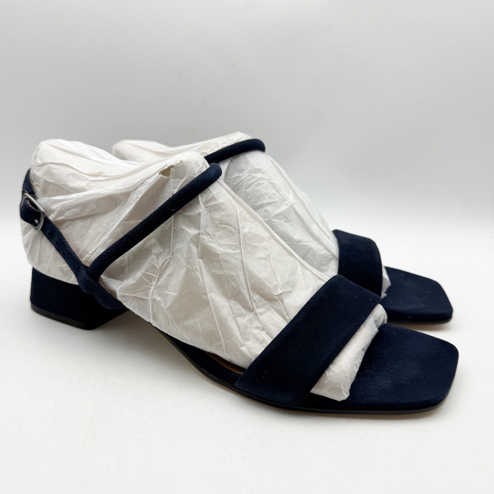 Bernardo Womens Josei Heeled Sandal US 11 Navy Blue Suede Leather NIB