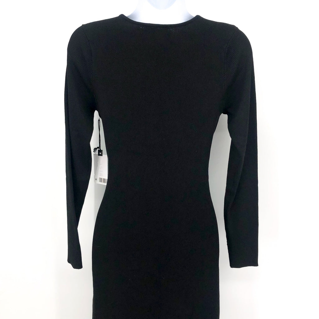 ASTR The Label Cross Front Slit Long Sweater Dress Large Black Knit VNeck NWT