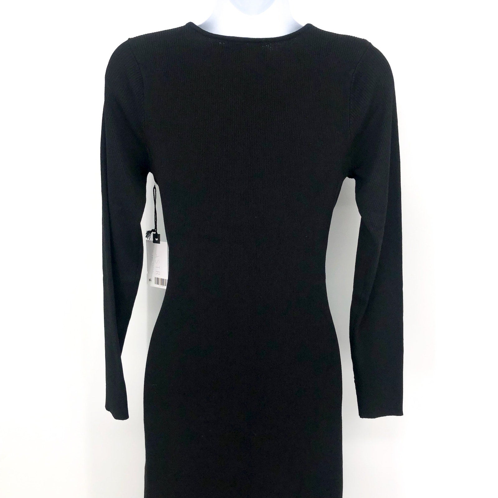 ASTR The Label Cross Front Slit Long Sweater Dress Large Black Knit VNeck NWT