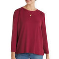 MICHAEL STARS Womens Shelby Ruched Shoulder 3/4 Sleeve Tee Small Carmine Red NWT