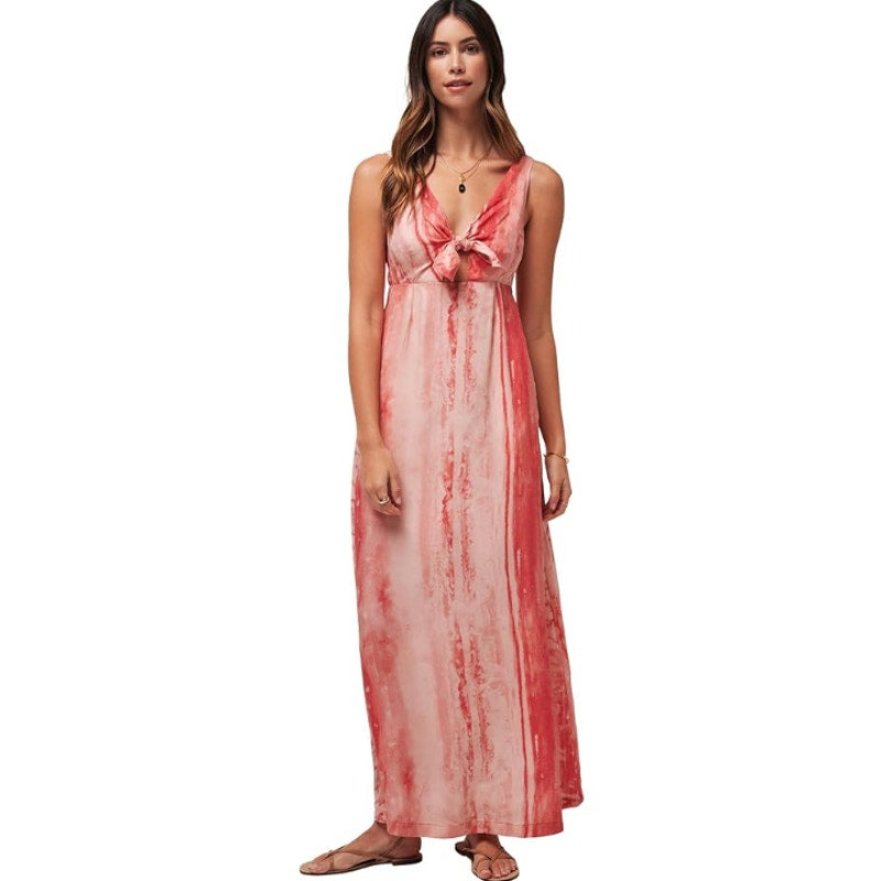 Travis Mathew Women's City To Shore Maxi Dress Small Shell Pink Tie Front NWT