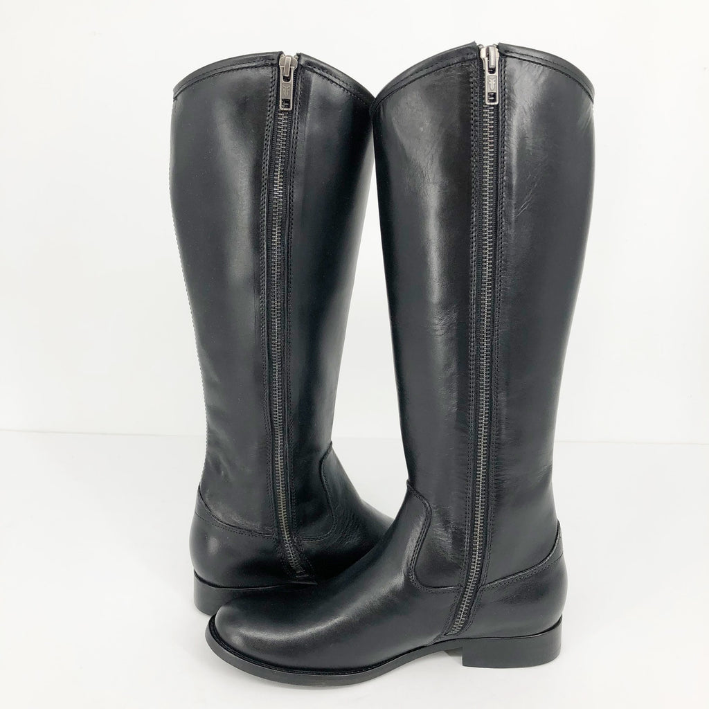 FRYE Womens Melissa Riding Boots US 6 Black Leather Button Inside Zip Tall NIB
