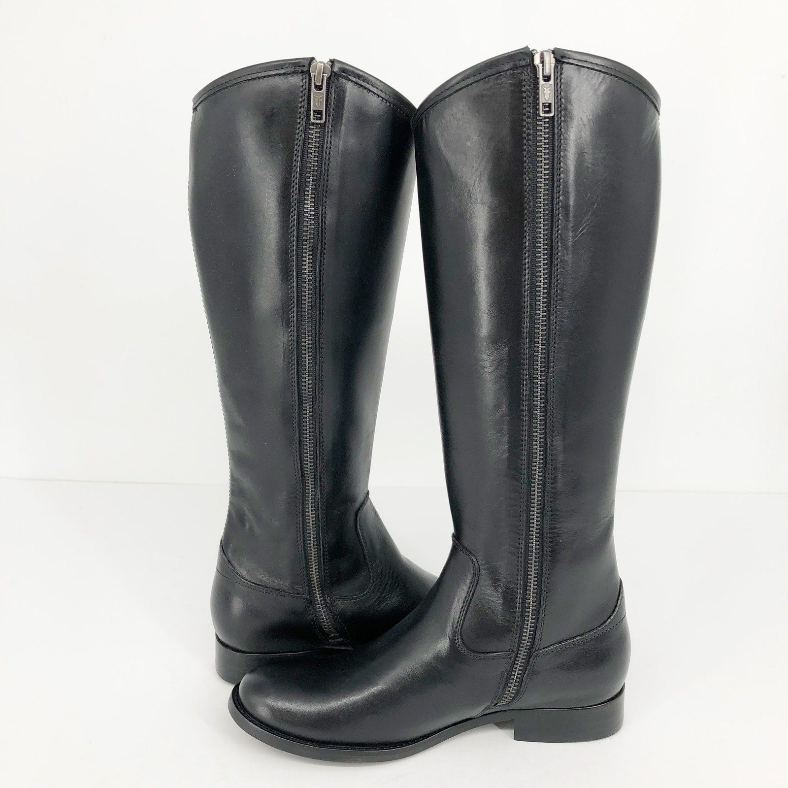 FRYE Womens Melissa Riding Boots US 6 Black Leather Button Inside Zip Tall NIB