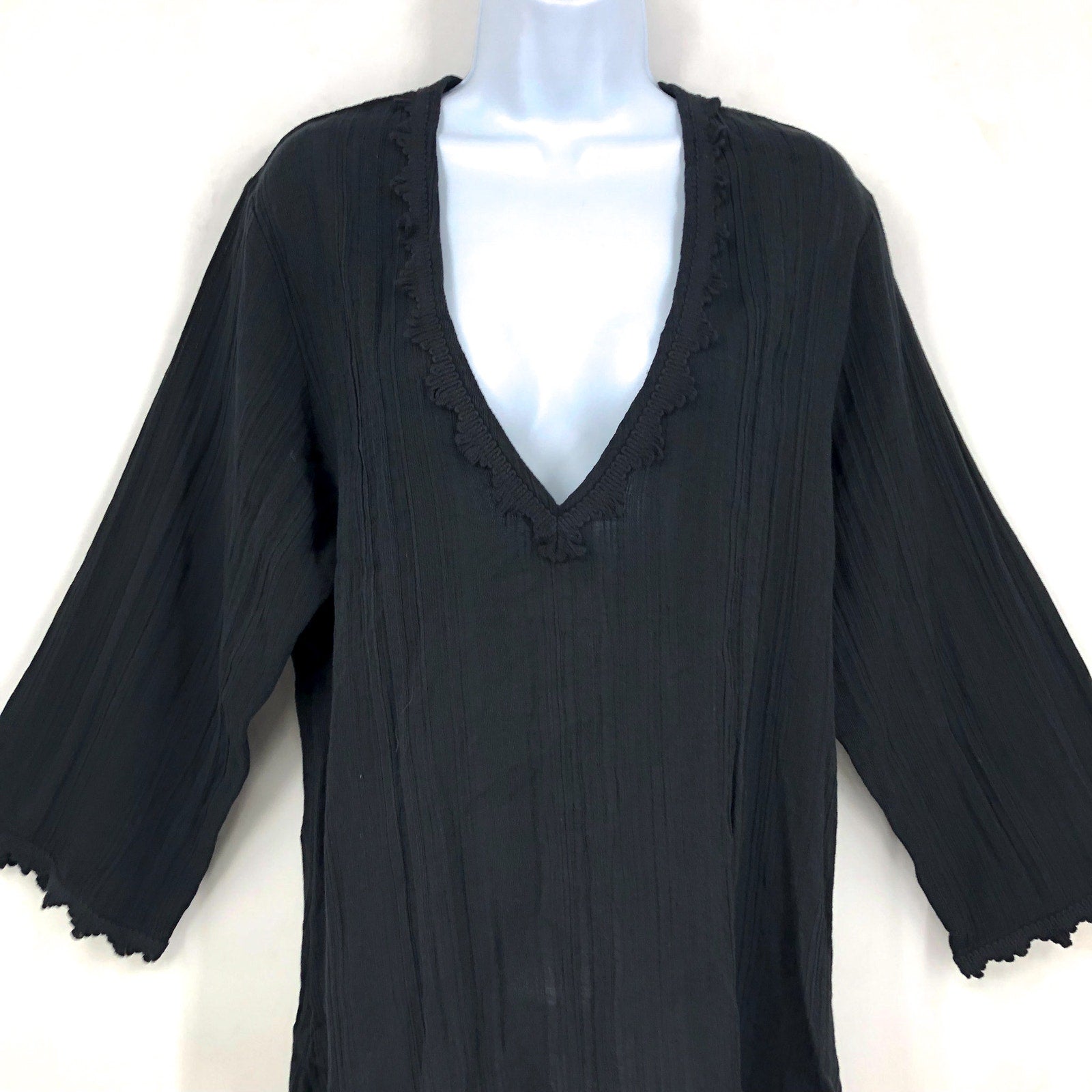 ROBIN PICCONE Women's Jo Tunic Cover Up Small Black 3/4 Sleeves Lace Vneck NWOT