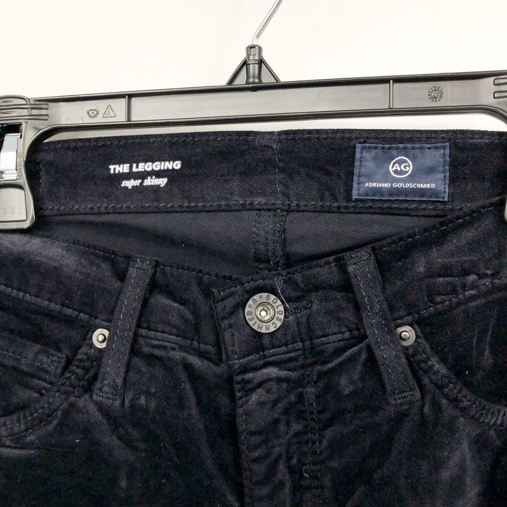 AG ADRIANO GOLDSCHMIED The Legging Velvet Jeans 24R US 00 Black Skinny NWT