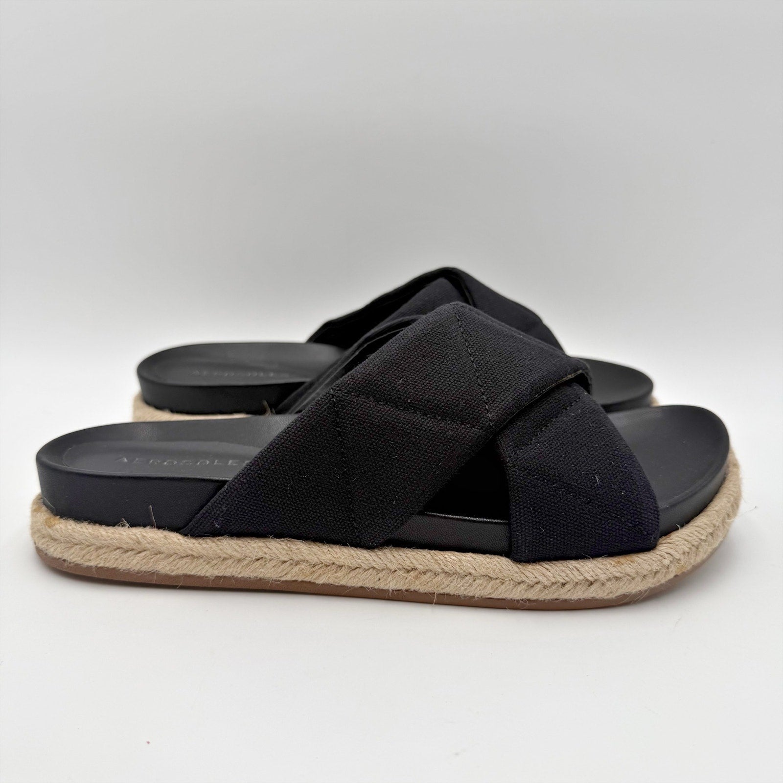 Aerosoles Womens Linney Slide Sandals Size 8.5 M Black Canvas NWOB