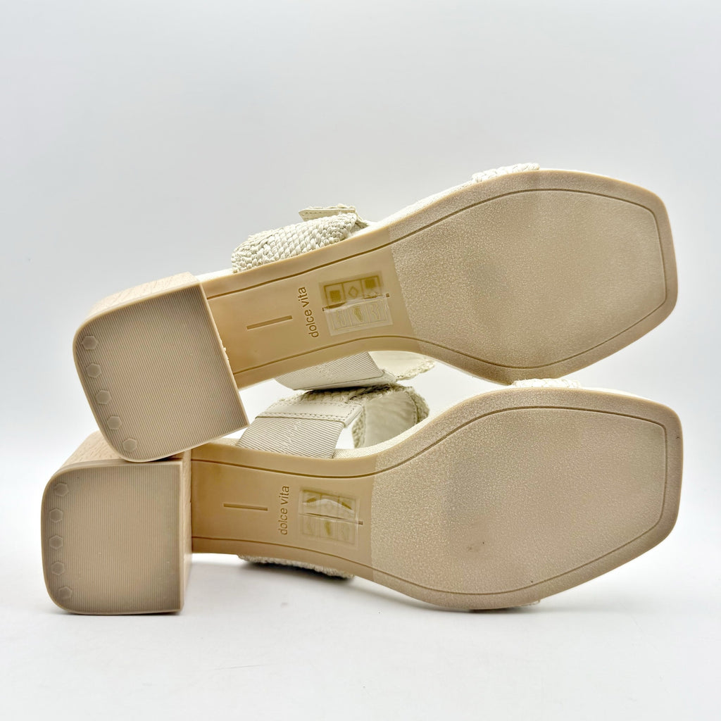 Dolce Vita Womens Zophy Heeled Sandals Size 9.5 Ivory Cream Raffia NWOB