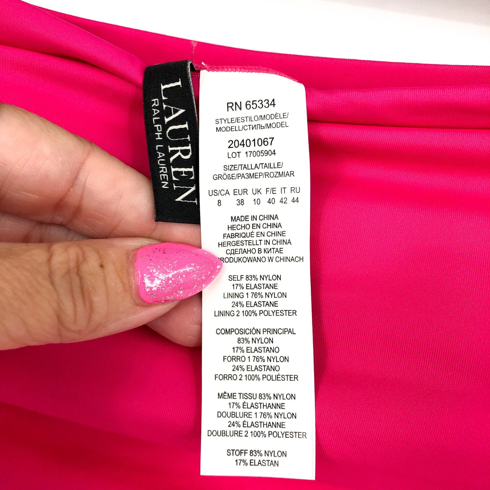 LAUREN RALPH LAUREN Bandeau One Piece Swimsuit Size 8 Pink Beach Club Ruched NWT