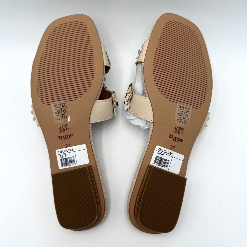 Dune London Womens Loupes Floral Slide Sandals Size 7 EU 37 White Leather NIB