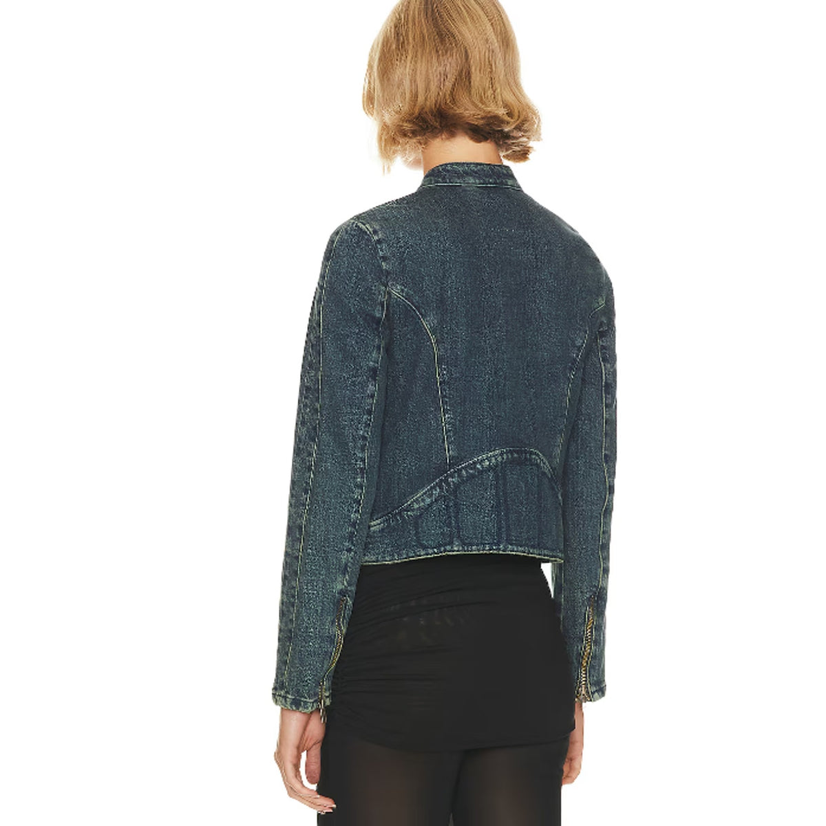 FREE PEOPLE x WE THE FREE Fast Lane Denim Moto Jacket Small Alchemy Blue NWT