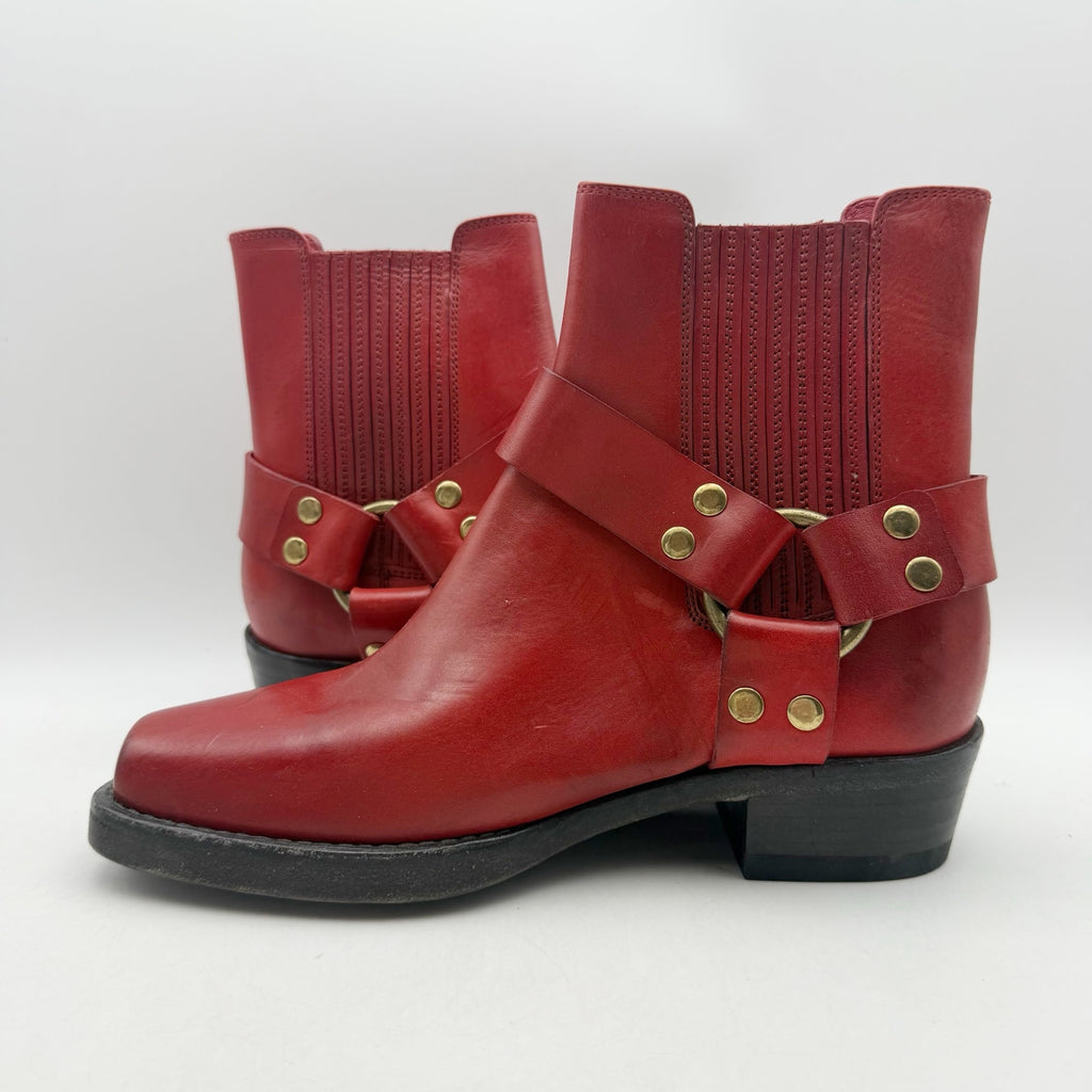 RE/DONE Womens Cavalry Ankle Boots EU 40 US 10 Red Leather NWOB
