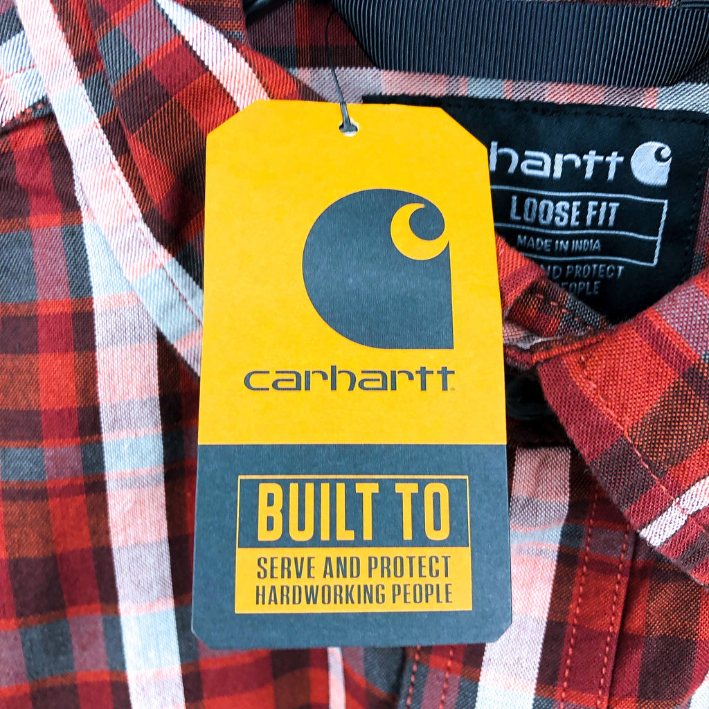 CARHARTT Mens Loose Fit Casual Shirt Small Red Plaid Short Sleeve Midweight NWT
