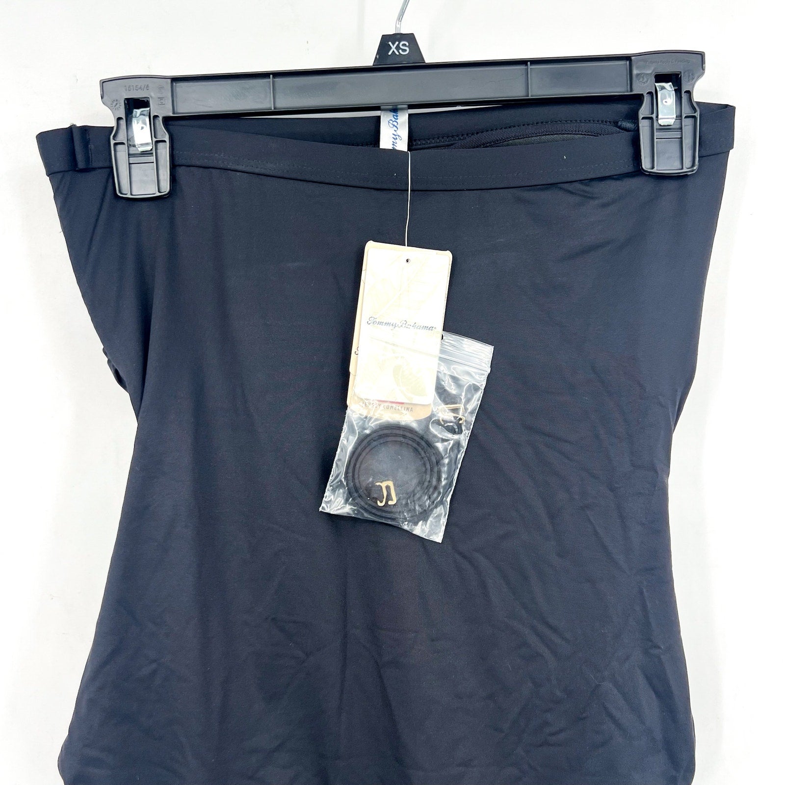 TOMMY BAHAMA Pearl Bandeau One-Piece Swimsuit Size 14 Black Shirred NWT