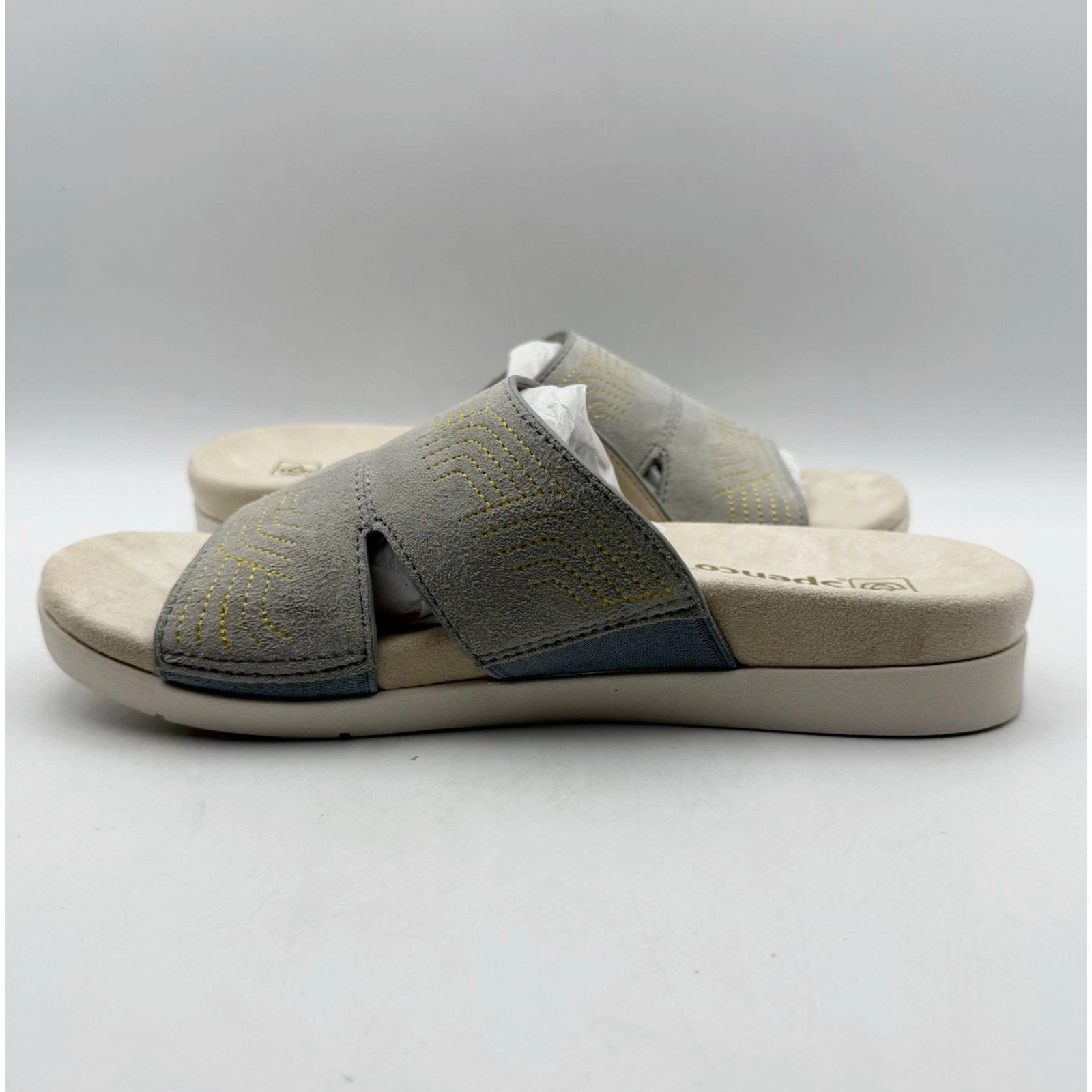 Spenco Womens Twilight Ellie Slide Sandals US 11 WIDE EU 41.5 Grey Leather NIB