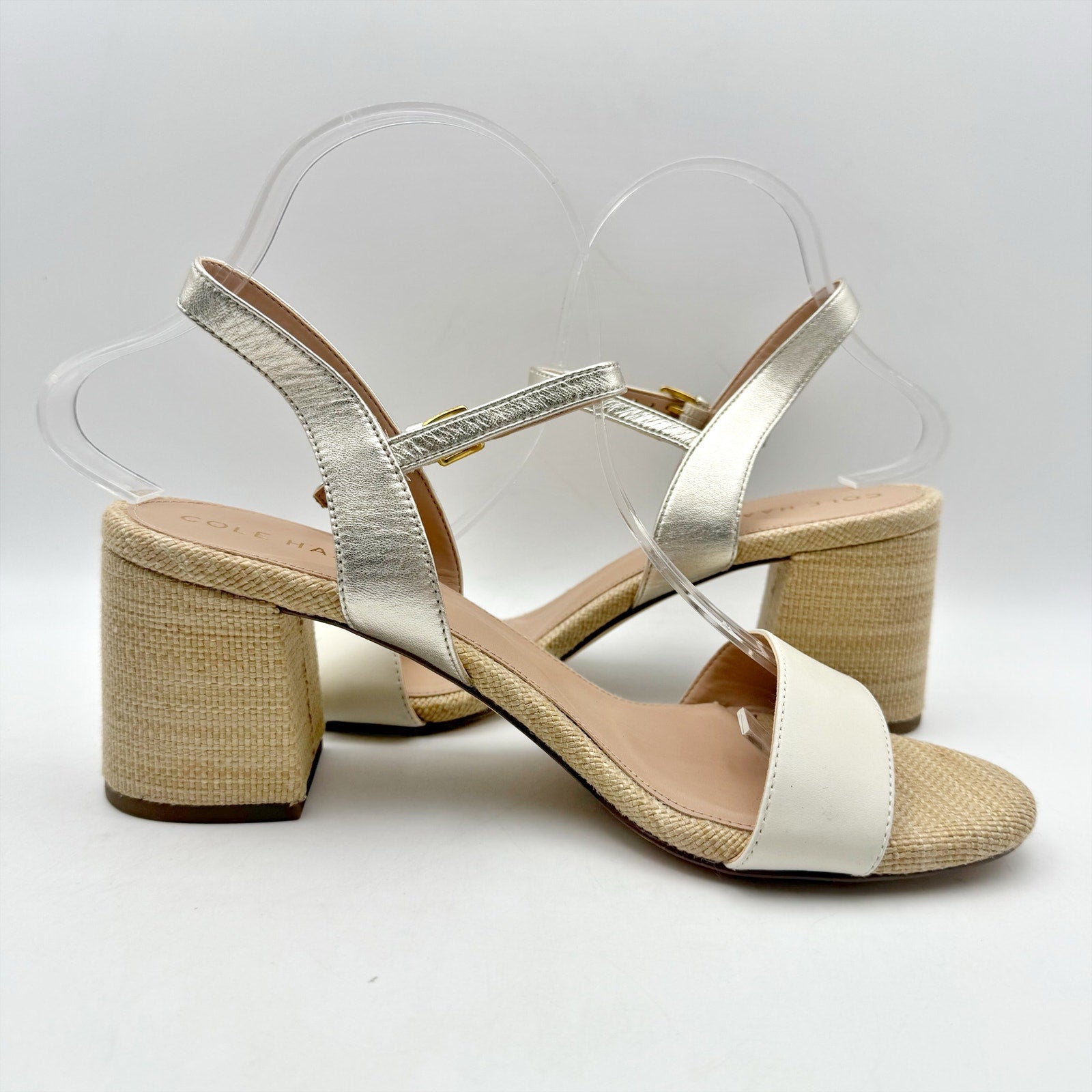 Cole Haan Womens Josie Heeled Sandals US 8.5 B Taupe Cream Suede NWOB