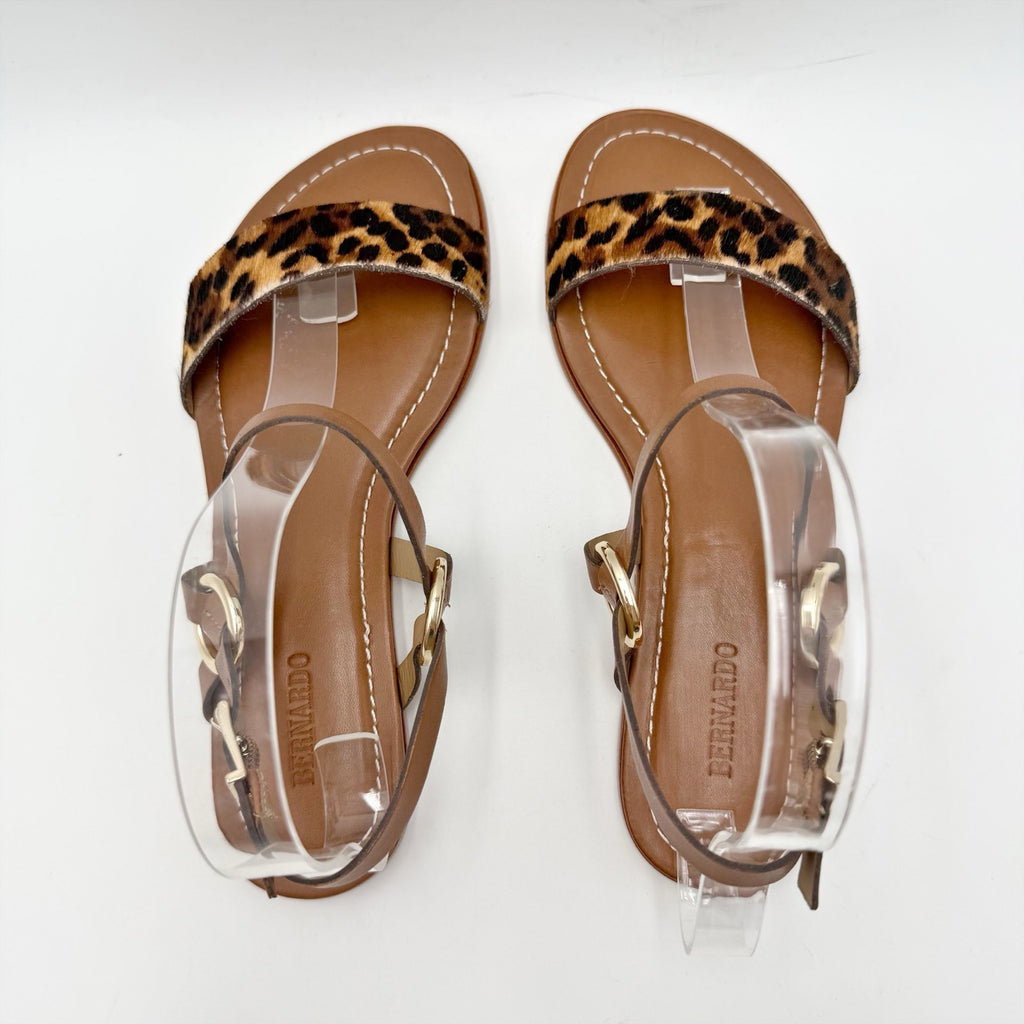 Bernardo Womens Henre Flat Sandals Size 9 Brown Leopard Haircalf Leather NIB