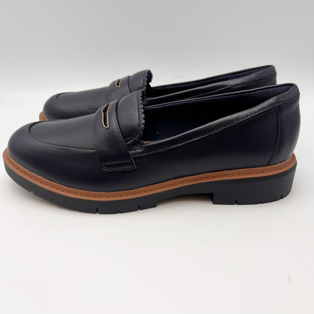 Clarks Womens Westlynn Glow Loafers Size 9 WIDE EU 40 Navy Blue Leather NWOB