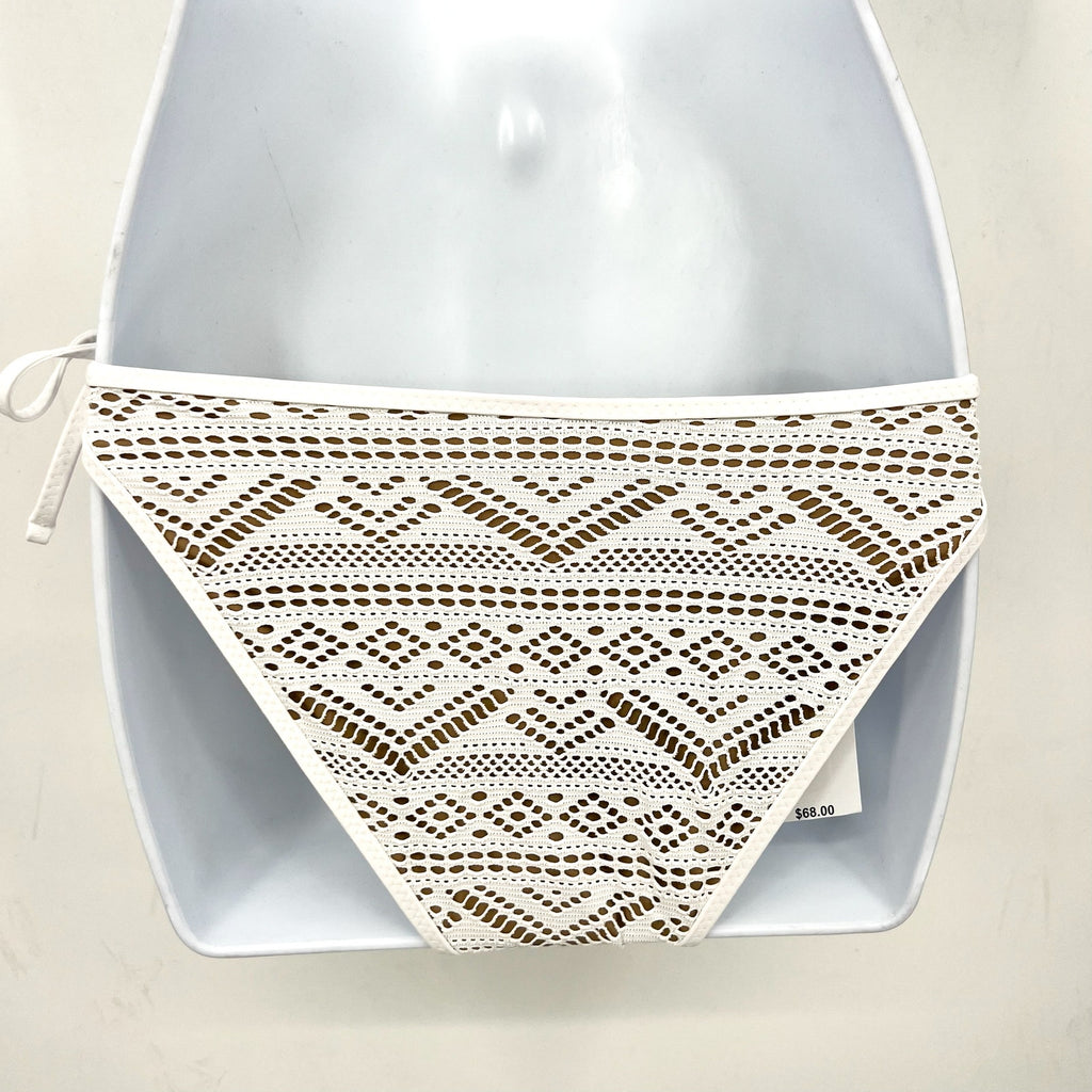 BECCA Virtue Color Play Crochet Tie Side Bikini Bottom Medium White/Tan NWT