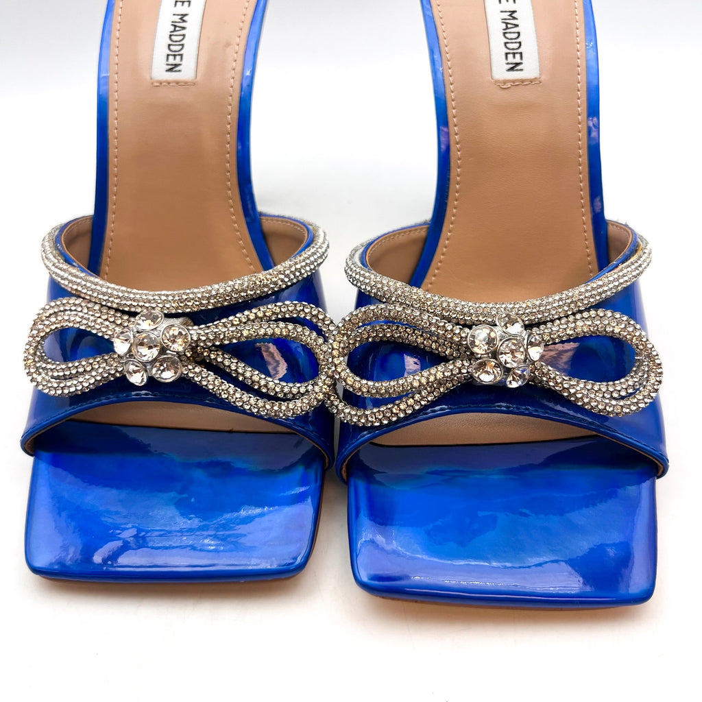 STEVE MADDEN Women's Embellish Heeled Sandals Size 10M Blue Square Toe NWOB