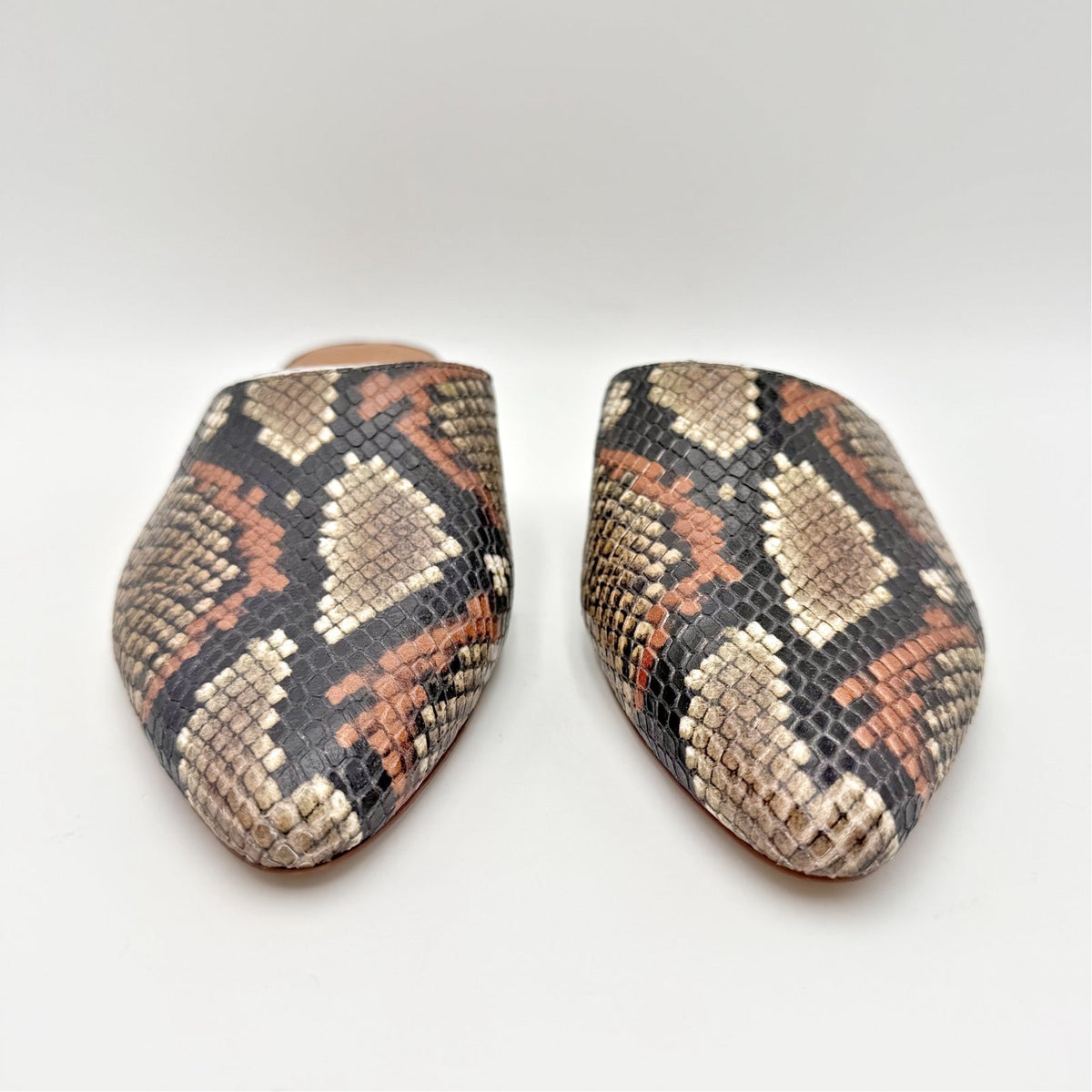 Madewell Womens Remi Mules Size 6 M Brown Leather Snake Print Slide Flats NIB