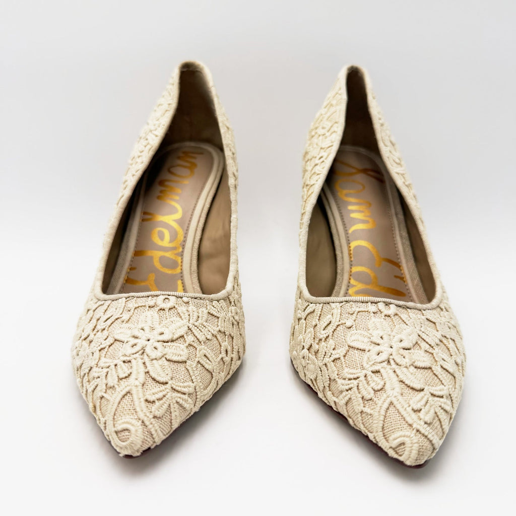 Sam Edelman Womens Hazel Pointed Toe Pumps Size 7 Wide EU 37 Ivory Lace NIB