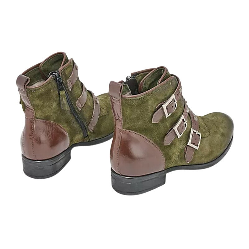 Miz Mooz Womens Sherri Ankle Boot EU 36 WIDE US 6 Green Brown Leather Buckle NIB