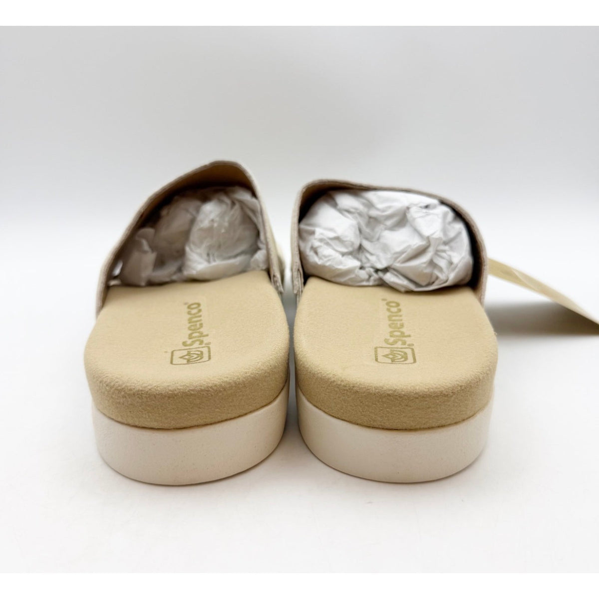 Spenco Womens Twilight Woven Slide Sandals 8.5 Wide Cream Almond Buff Tan NIB