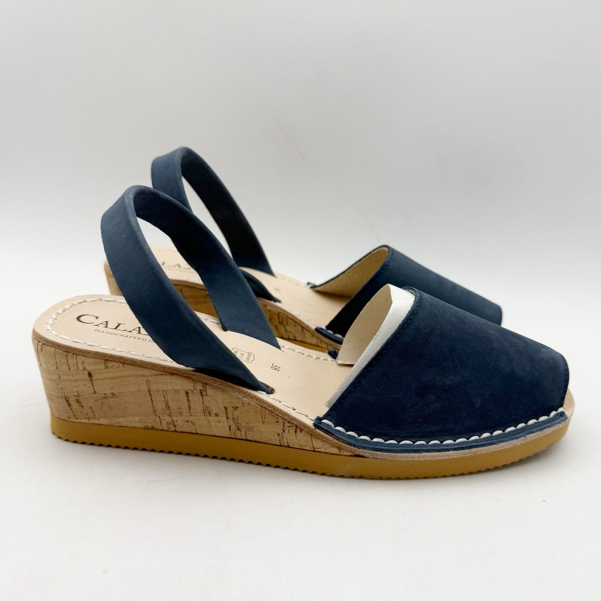 CalaXini Womens Cork Wedge Sandals EU 38 US 7.5-8 Navy Blue Suede NWOB