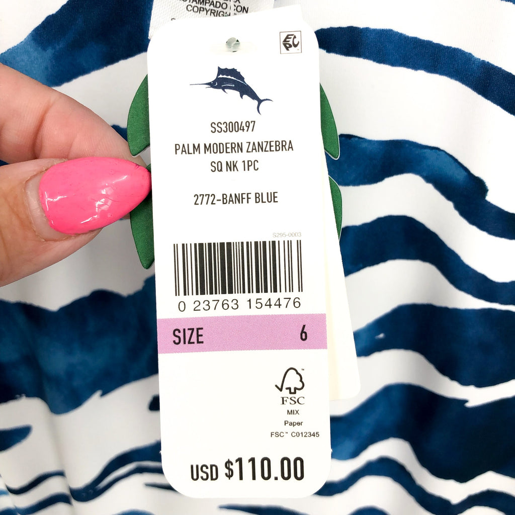 TOMMY BAHAMA Zan Zebra One-Piece Swimsuit Size 6 Banff Blue Palm Modern NWT