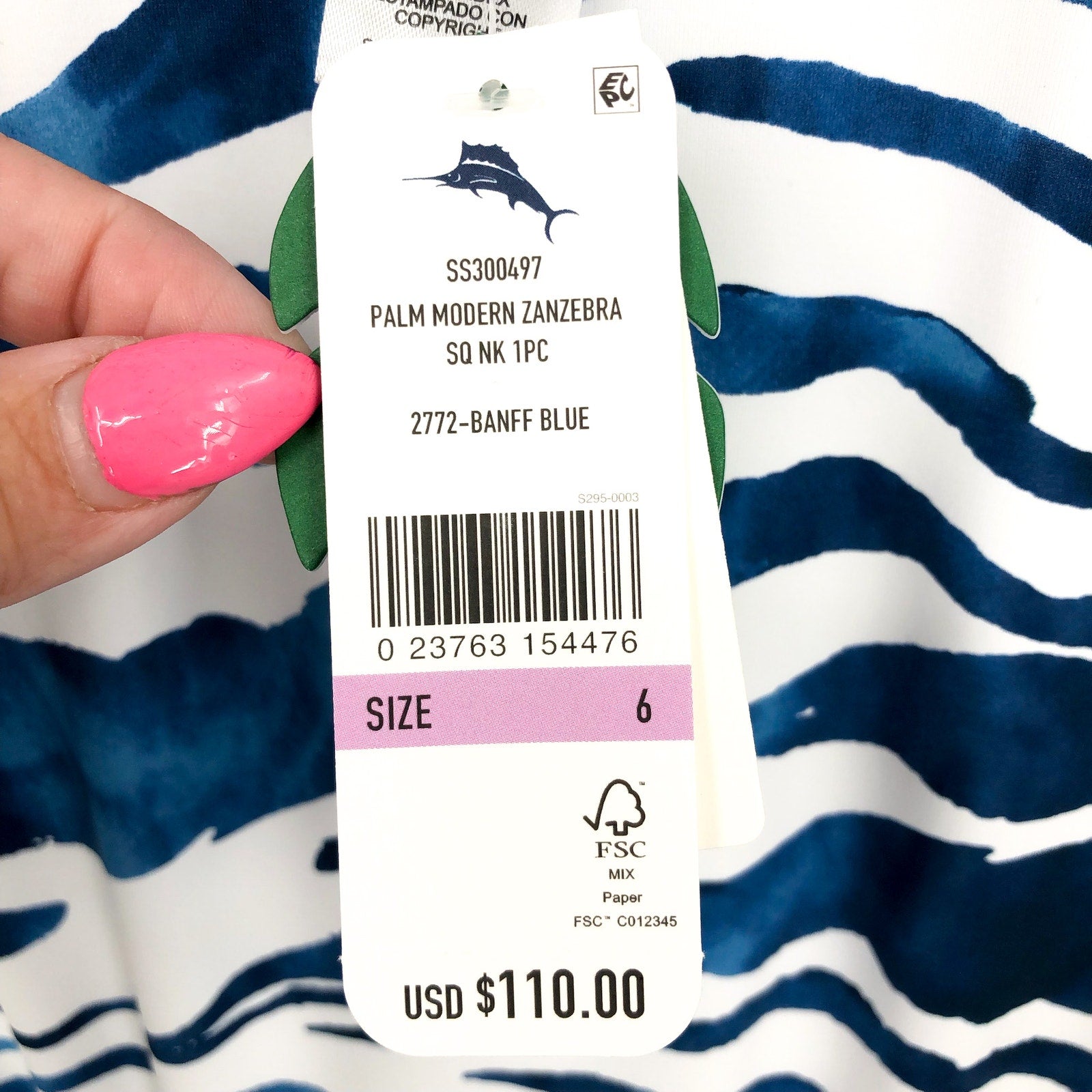 TOMMY BAHAMA Zan Zebra One-Piece Swimsuit Size 6 Banff Blue Palm Modern NWT