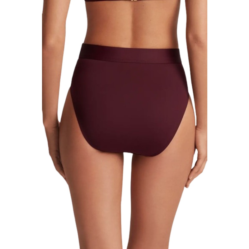 LAUREN RALPH LAUREN Women Banded High Waist Bikini Bottom Size 14 Red Claret NWT