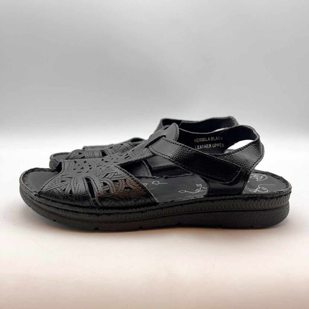 Spring Step Womens Hermila Sandals EU 37 US 6.5-7 Black Faux Leather NWOB