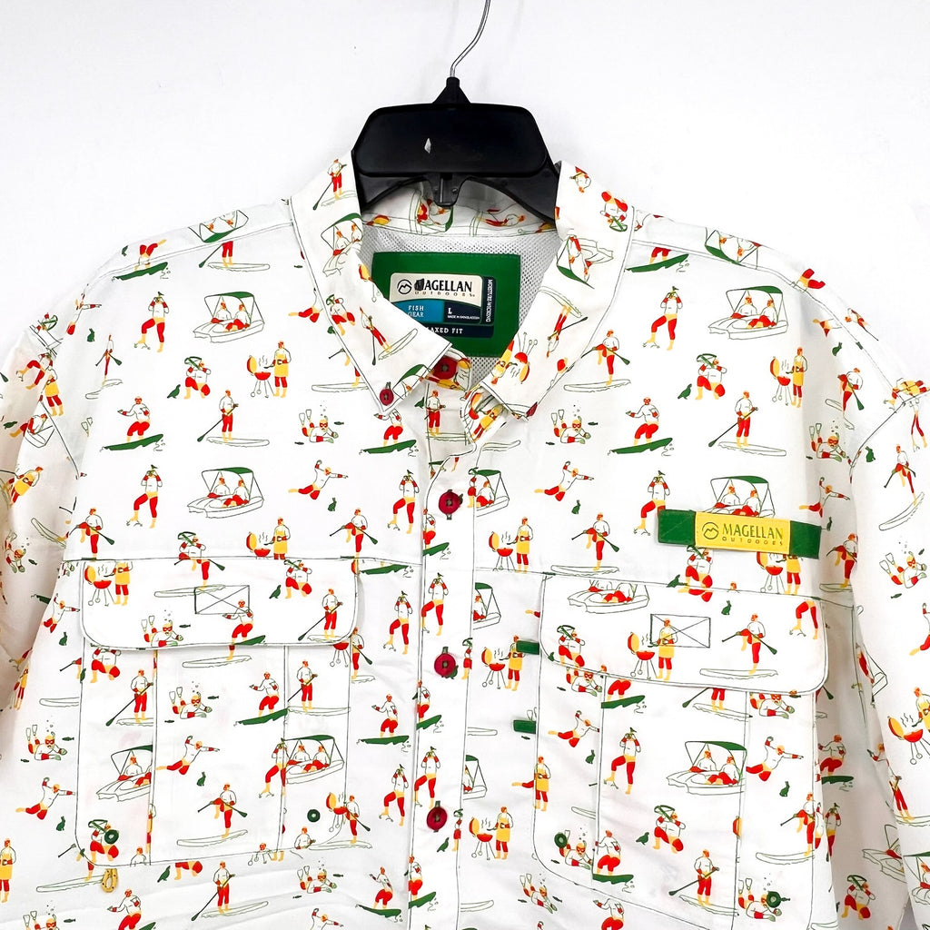 MAGELLAN OUTDOORS Laguna Madre Luchadores Fishing Shirt Large White Multi NWOT