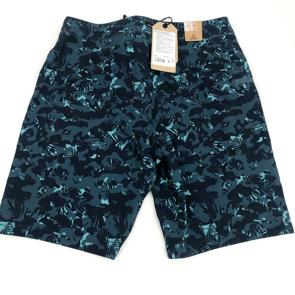 PRANA Men's Fenton Board Shorts Size 30 Small Bluefin Camo 9" Inseam UPF 50+ NWT