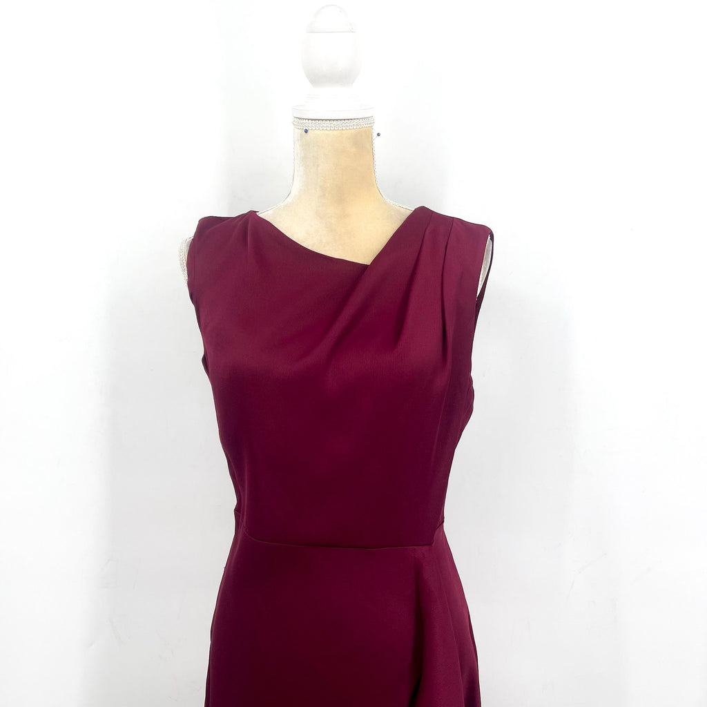 DKNY Women's Sleeveless Faux Wrap Midi Dress Size 6 Red Maroon Draped NWT